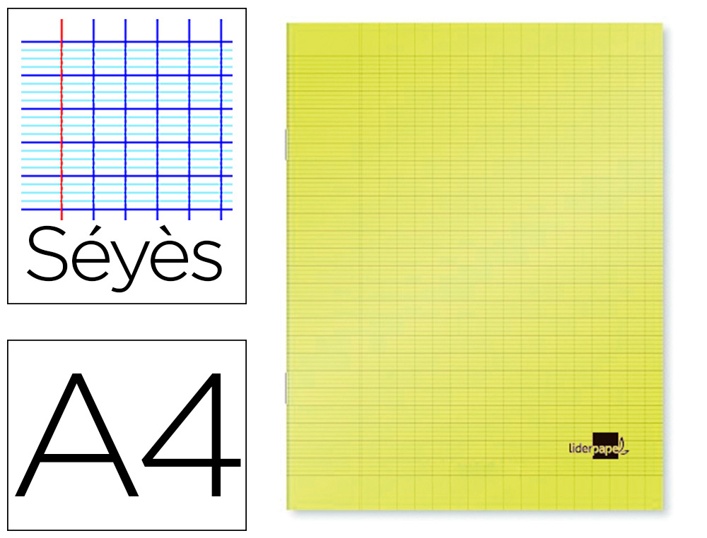 Cahier piqué liderpapel couverture plastique souple a4 21x29,7cm 96 pages séyès coloris jaune