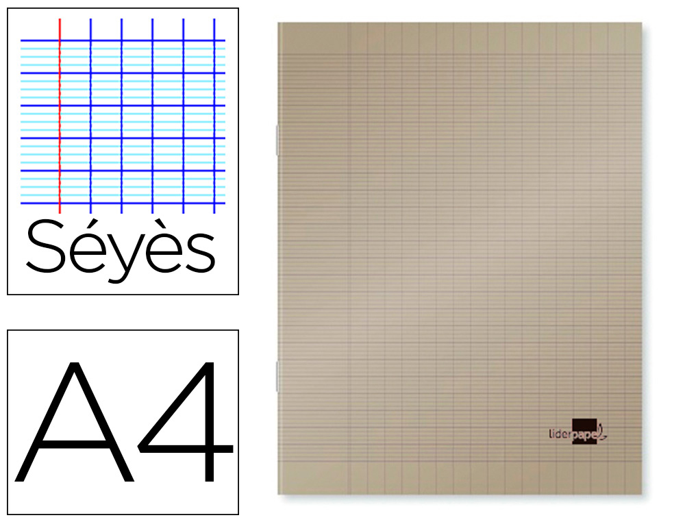 Cahier piqué liderpapel couverture plastique souple a4 21x29,7cm 96 pages séyès coloris gris