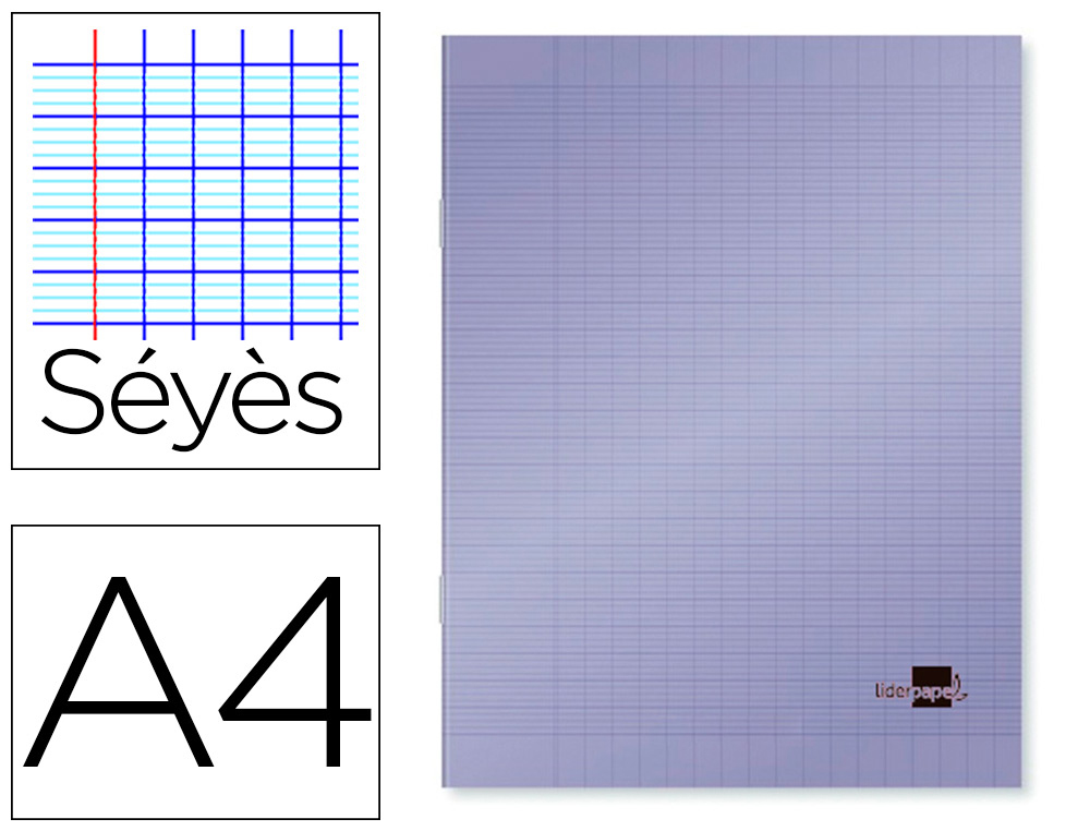 Cahier piqué liderpapel couverture plastique souple a4 21x29,7cm 96 pages séyès coloris violet