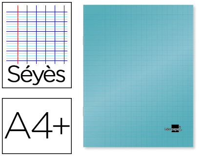Cahier piqué liderpapel couverture plastique souple a4+ 24x32cm 96 pages séyès coloris bleu