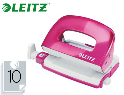 Perforateur mini esselte boîte métal socle antidérapant 2 trous réglette guidage écartement standard 8cm rose métallique