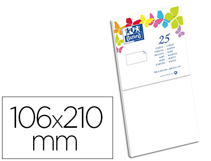 Carte oxford vélin 106x210mm 240g coloris blanc étui 25 unités