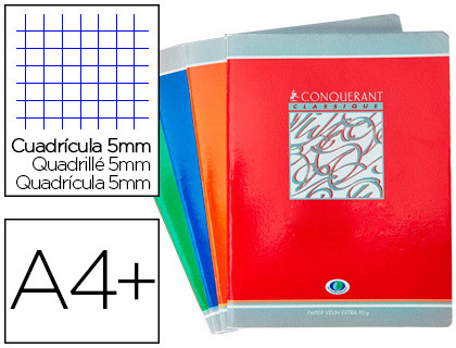 Cahier d'écriture piqué conquérant usage scolaire couverture vernie carte couchée a4+ 24x32cm 48 pages 90g séyès