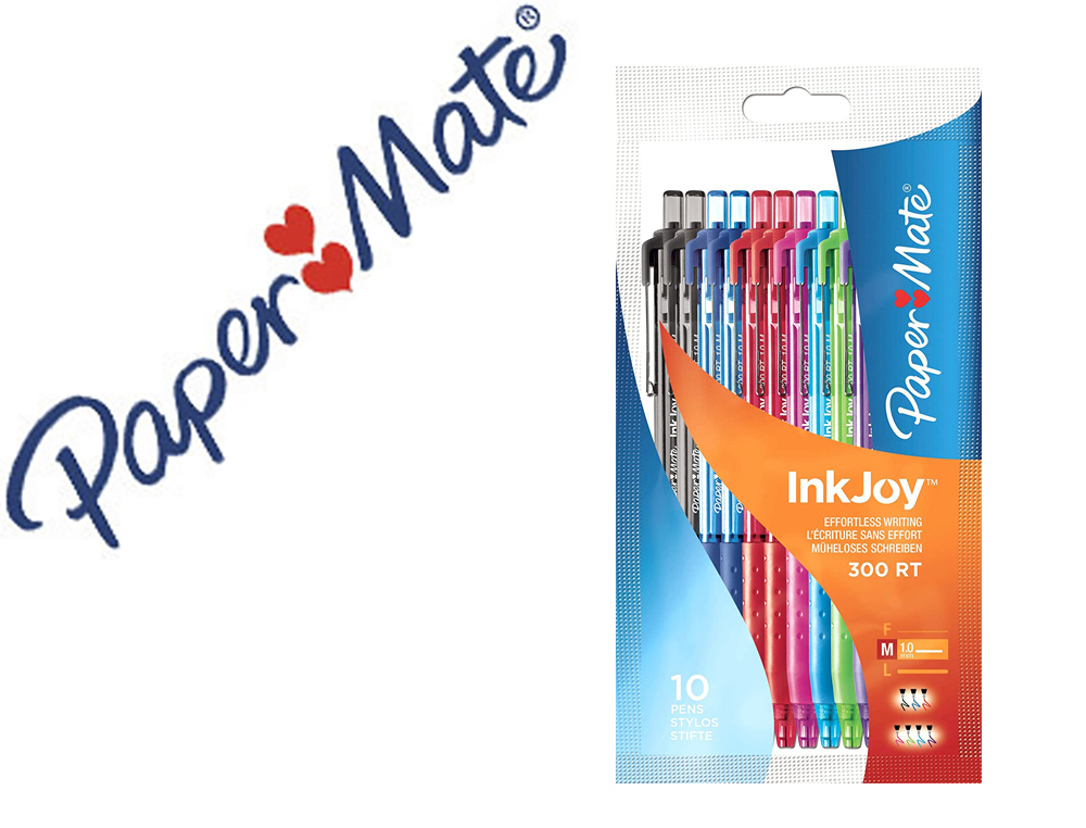 Stylo-bille paper mate inkjoy 300 rt écriture moyenne rétractable clip fun pochette 10 unités
