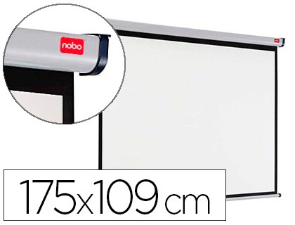 Écran projection nobo mural format 16/10 2 fixations mur ou plafond escamotable poids 6.35kg 175x109cm