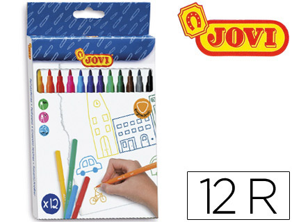 Feutre coloriage jovi lavable capuchon sécurité ventilé pointe solide 3mm 2 formats fine/maxi pochette 12 unités