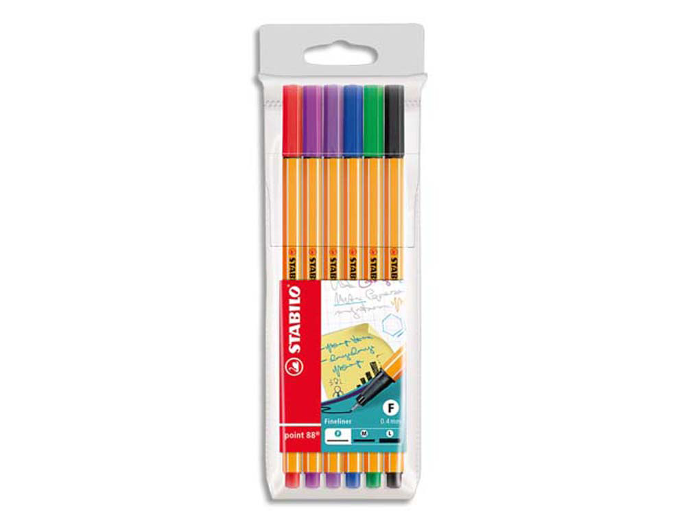 Stylo-feutre stabilo point 88 écriture fine 0.4mm 1000m pointe gainée métal pochette 6 coloris assortis