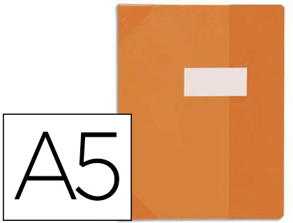 Protège-cahier elba strong line pvc cristal 15/100e rabats porte-étiquette et étiquette 170x220mm orange transparent