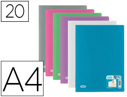 Protège-documents elba hawaï polypropylène couverture rigide a4 porte-étiquette 20 pochettes 40 vues coloris assortis