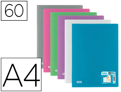 Protège-documents elba hawaï polypropylène couverture rigide a4 porte-étiquette 60 pochettes 120 vues coloris assortis