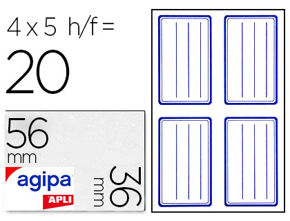 Étiquette adhésive apli agipa écolier 36x56mm pochette 20 unités
