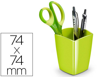 Pot à crayons cep gloss 2 compartiments polystyrène antichoc bonne stabilité rectangulaire 74x74x95mm coloris vert anis