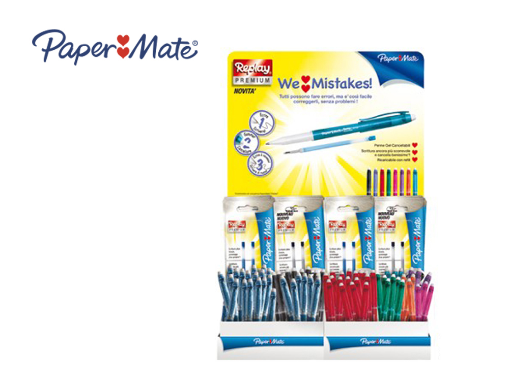 Stylo paper mate erasable gel présentoir de 72u+36 blisters de 2 recharges