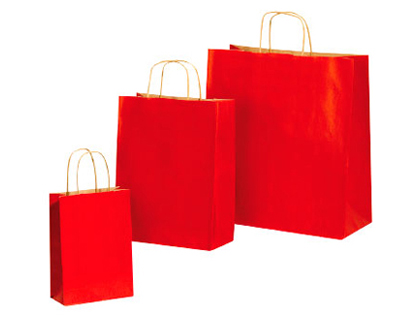 Sac kraft vergé 100g poignées ficelle torsadée 240x100x310mm coloris rouge