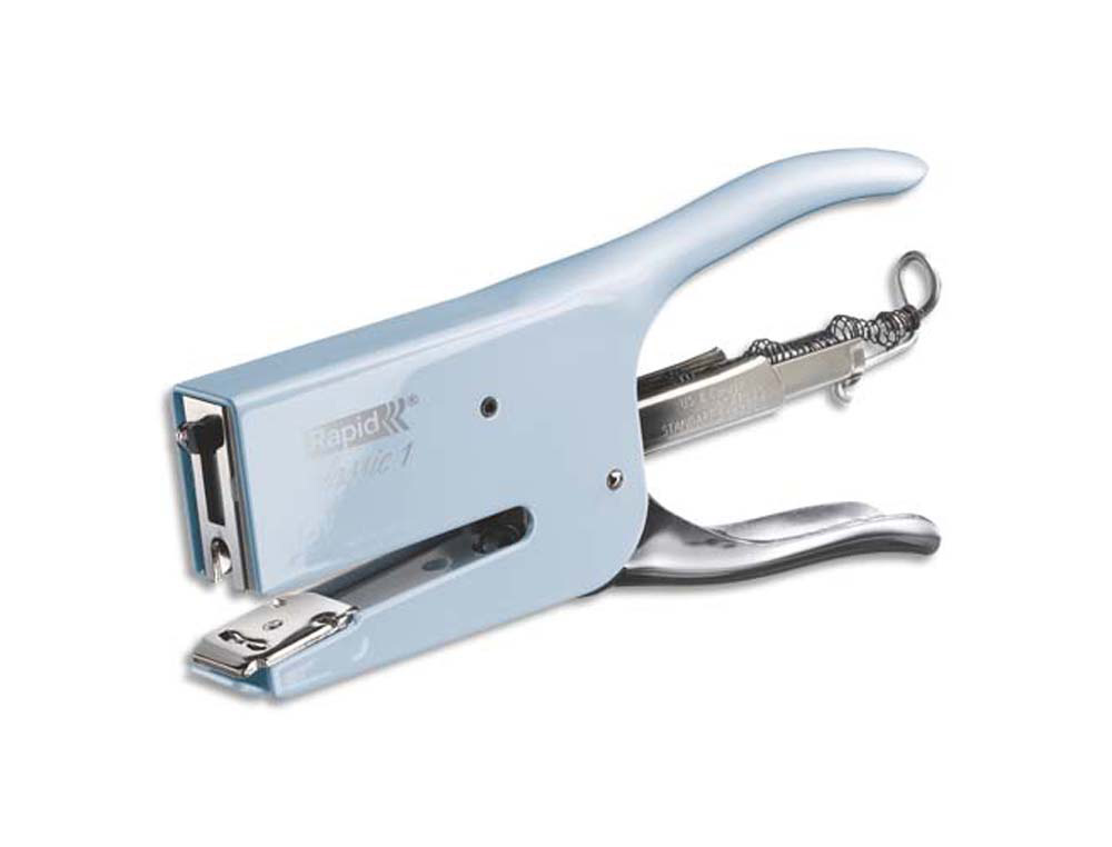Pince à agrafer rapid k1 retro classic 85x25x182mm 50f agrafes 26/6 strong et 26/8+ superstrong bleu clair