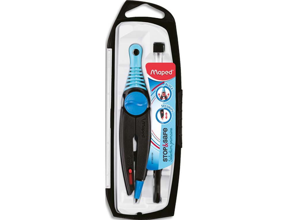 Compas maped stop&safe compas mine taille-mines type ciseaux coloris assortis coffret présentoir 10 unités