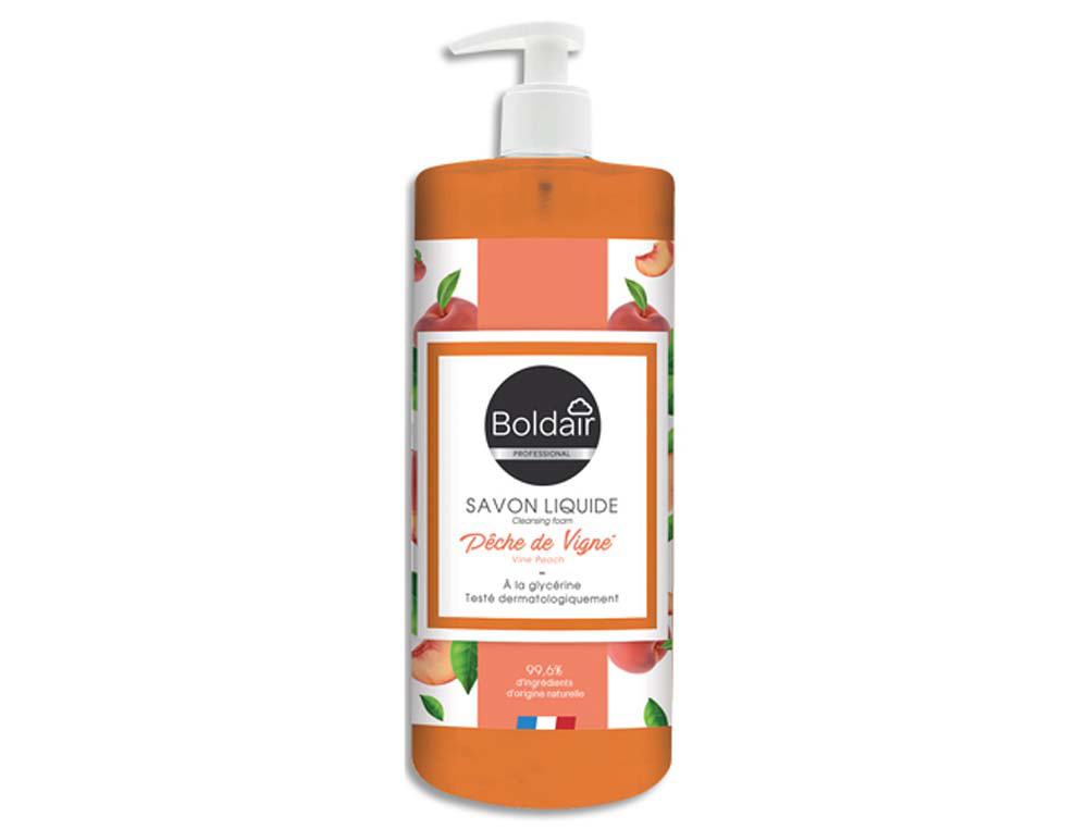 Savon top main glycérine lavage fréquent nettoie dégraisse protège cuisine toilette atelier parfum pêche flacon 500ml