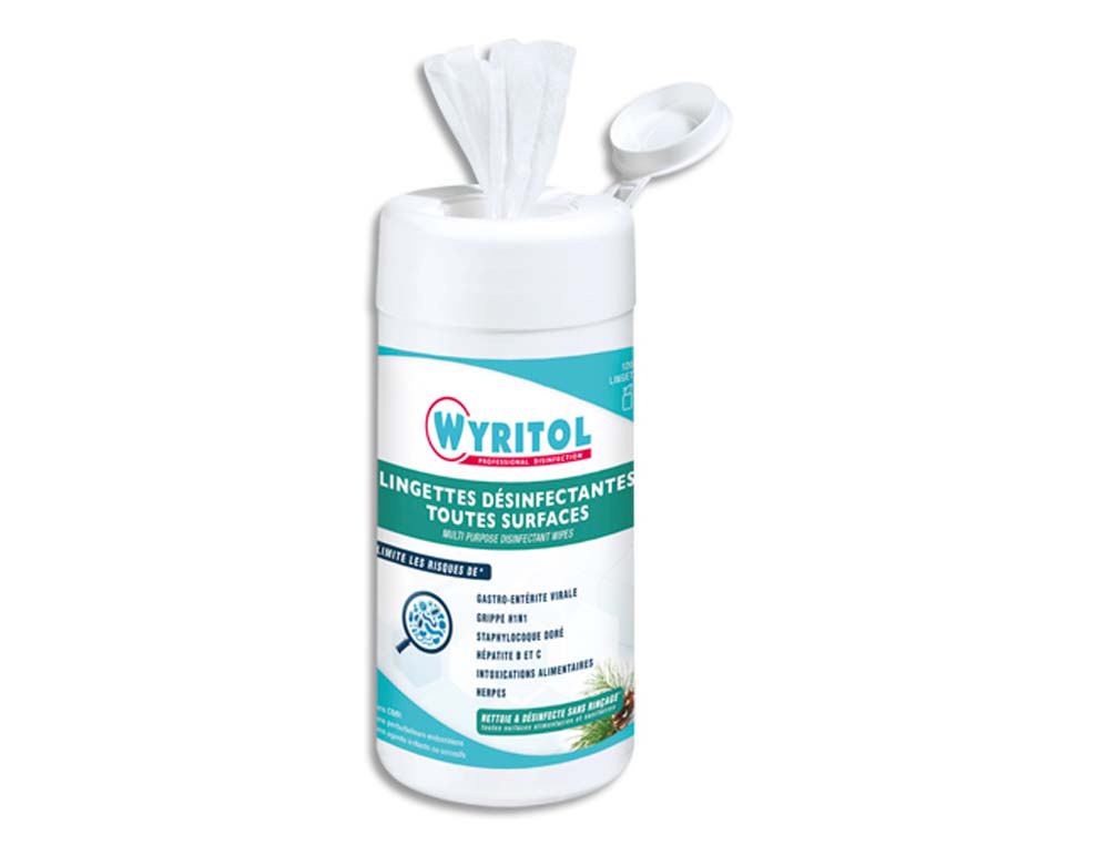 Lingette wyritol désinfectante usage unique tous types surfaces boîte 100u
