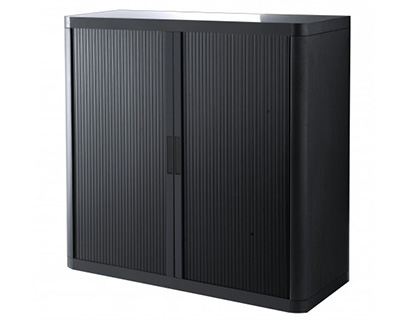 Armoire paperflow easyoffice 2 tablettes charge 75kg structure noire rideaux 104x110x41,5cm coloris noir/noir