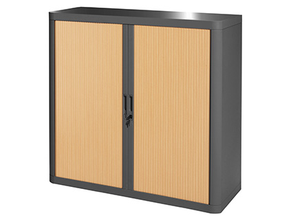 Armoire paperflow easyoffice 2 tablettes charge 75kg structure anthra rideaux 104x110x41,5cm coloris anthracite/hêtre