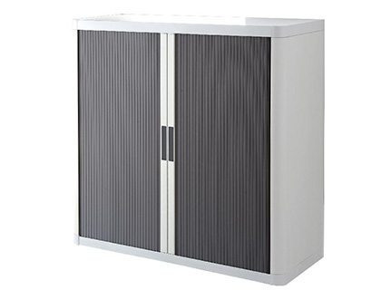 Armoire paperflow easyoffice 2 tablettes charge 75kg structure blanche rideaux 104x110x41,5cm coloris blanc/anthracite