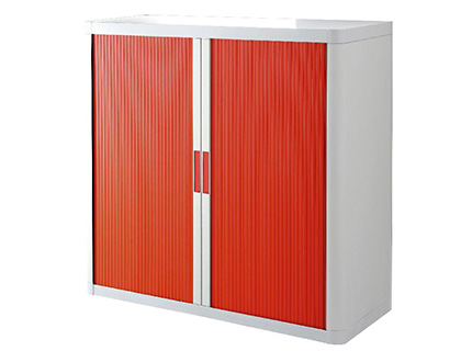 Armoire paperflow easyoffice 2 tablettes charge 75kg structure blanche rideaux 104x110x41,5cm coloris blanc/rouge
