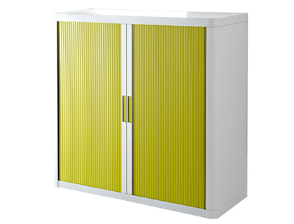 Armoire paperflow easyoffice 2 tablettes charge 75kg structure blanche rideaux 104x110x41,5cm coloris blanc/vert