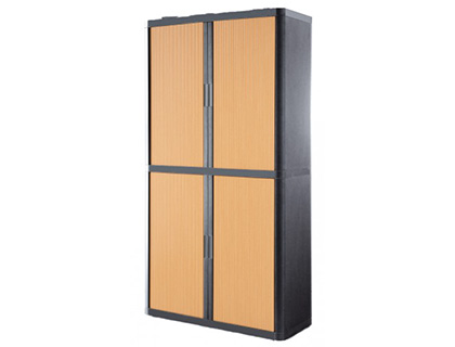 Armoire paperflow easyoffice 4 tablettes charge 75kg structure anthra rideaux 204x110x41,5cm coloris anthracite/hêtre