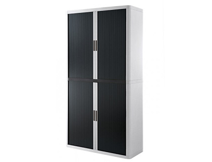 Armoire paperflow easyoffice 4 tablettes charge 75kg structure blanche rideaux 204x110x41,5cm coloris blanc/noir