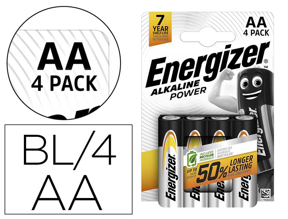 Pile energizer alcaline power i.c.e. lr06 taille aa blister 4 unités