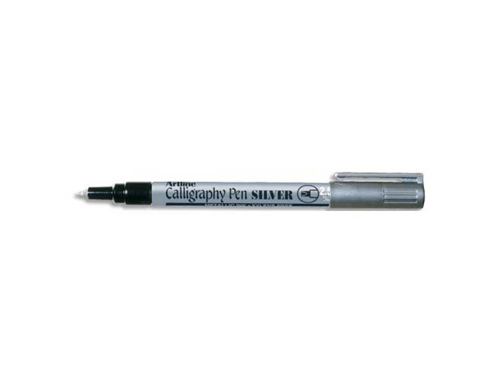 Marqueur artline permanent pointe large biseautée 2.5mm tous supports corps métal encre pigmentée résiste eau argent