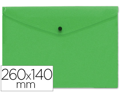 Pochette enveloppe liderpapel polypropylène 180 microns 260x140mm 50f fermeture bouton résistant transparent vert