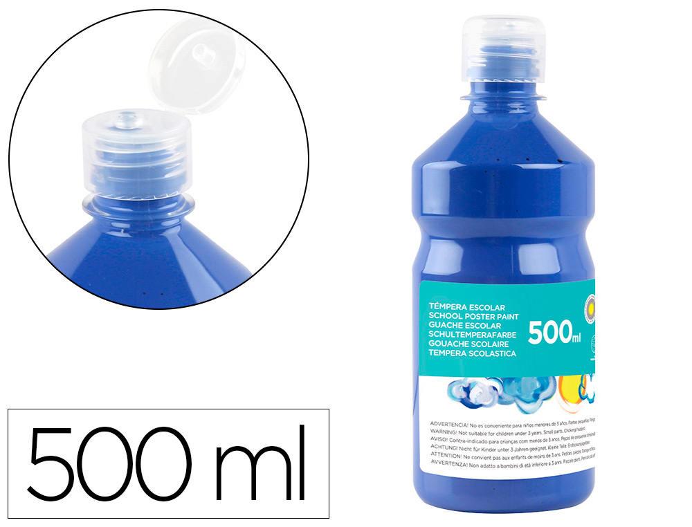 Gouache scolaire liderpapel liquide lavable fermeture sécurité brillante coloris bleu marine flacon 500ml