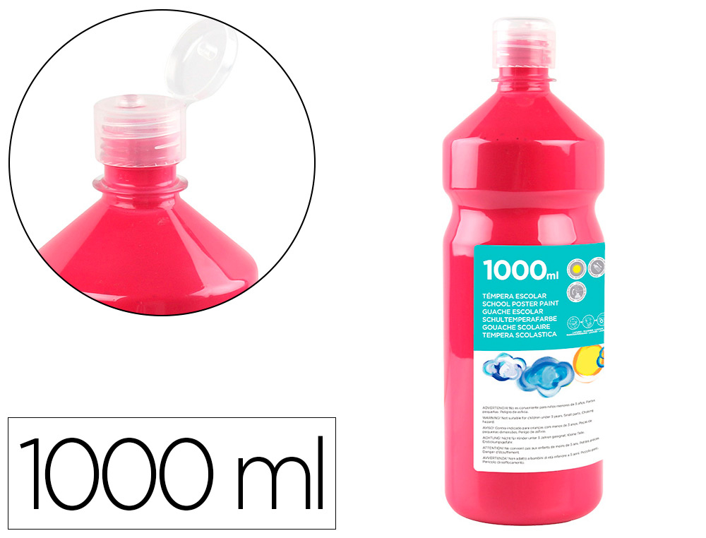 Gouache scolaire liderpapel liquide lavable fermeture sécurité brillante coloris fuchsia flacon 1000ml