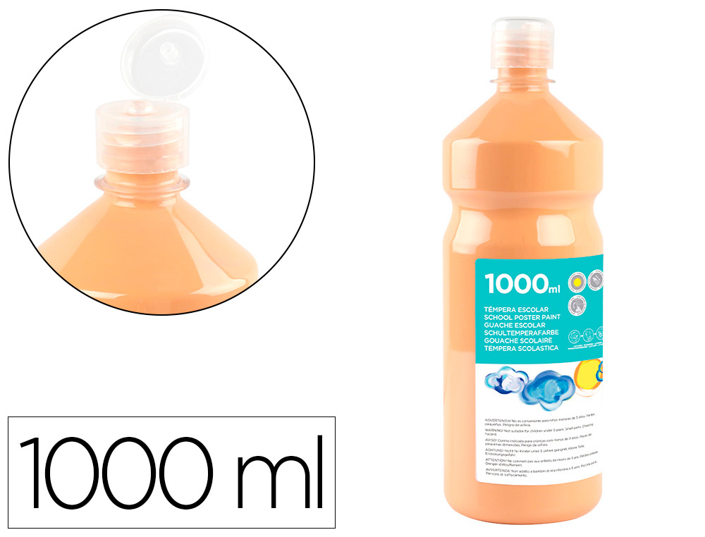 Gouache scolaire liderpapel liquide lavable fermeture sécurité brillante coloris chair flacon 1000ml