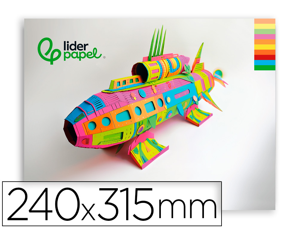 602648g-1.jpg Bloc papier dessin liderpapel 240x315mm 180g/m2 10f 5 coloris neon + 5 coloris intenses assortis – Image 1