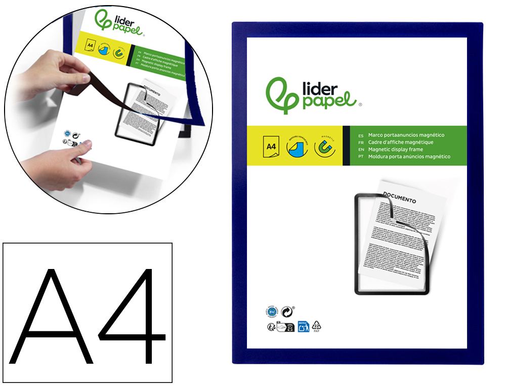 602650g-1.jpg Cadre affichage liderpapel mural magnetique a4 dos adhesif repositionnable coloris bleu – Image 1