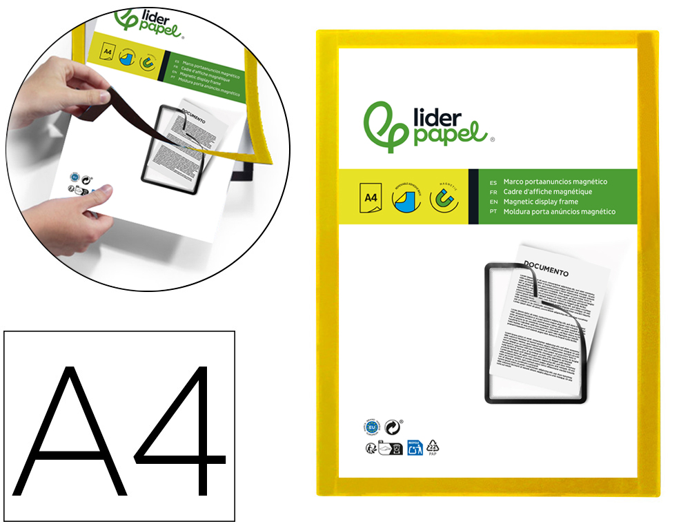 602651g-1.jpg Cadre affichage liderpapel mural magnetique a4 dos adhesif repositionnable coloris jaune – Image 1