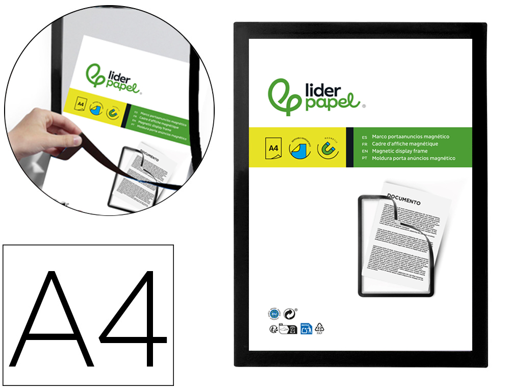 602652g-1.jpg Cadre affichage liderpapel mural magnetique a4 dos adhesif repositionnable coloris noir – Image 1