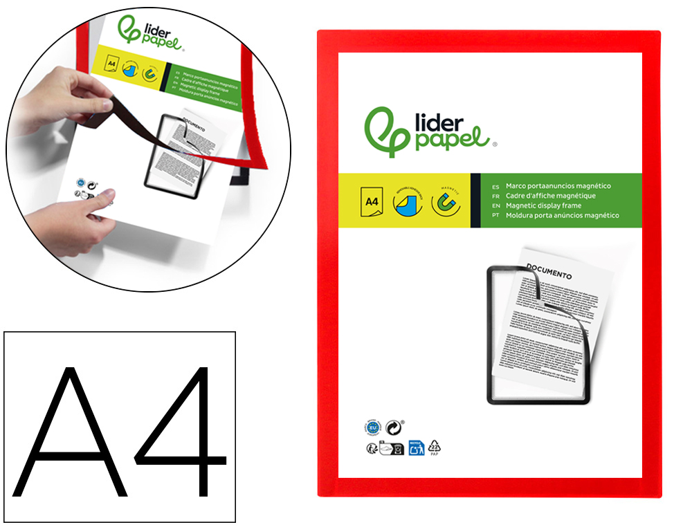 602653g-1.jpg Cadre affichage liderpapel mural magnetique a4 dos adhesif repositionnable coloris rouge – Image 1