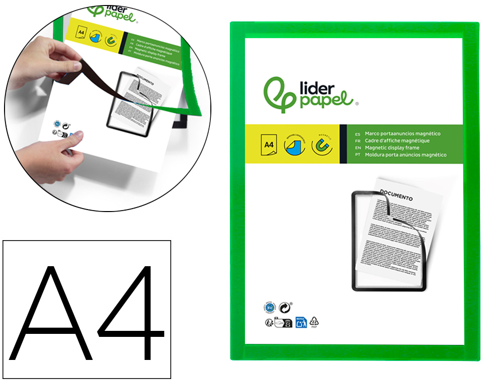 602654g-1.jpg Cadre affichage liderpapel mural magnetique a4 dos adhesif repositionnable coloris vert – Image 1