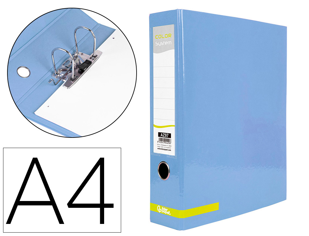 602659g-1.jpg Classeur a levier liderpapel a4 color system dos de 80 mm coloris bleu ciel – Image 1