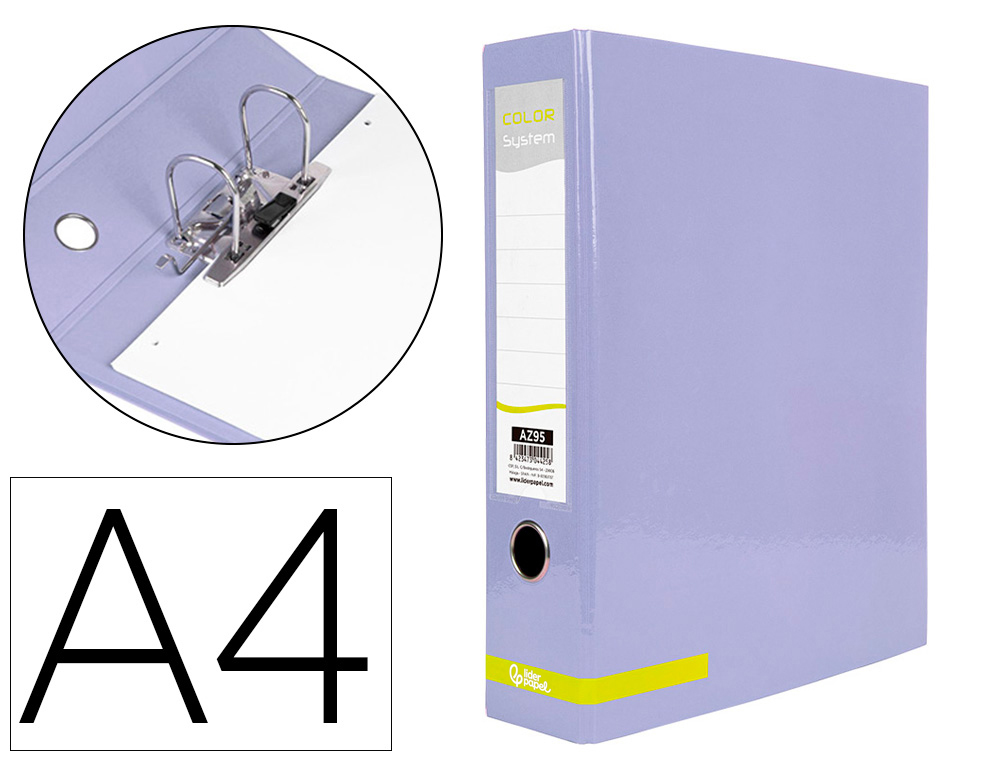 602660g-1.jpg Classeur a levier liderpapel a4 color system dos de 80 mm coloris lavande – Image 1