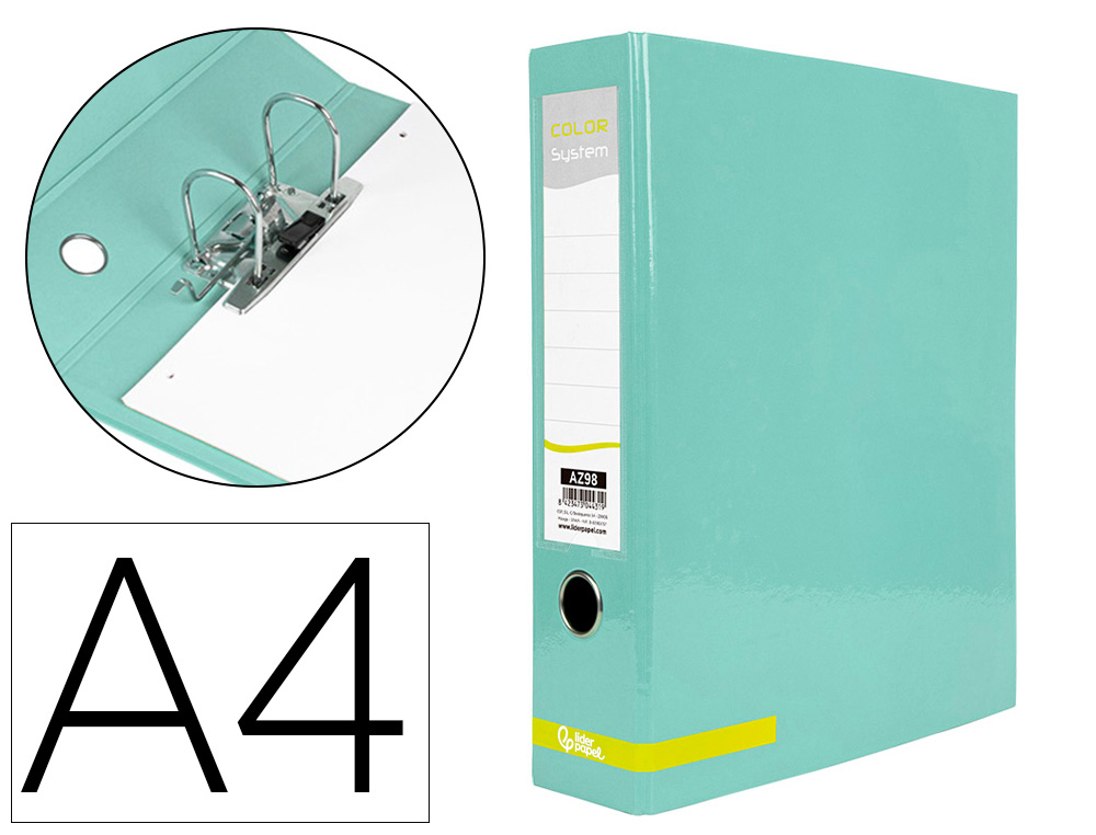 602661g-1.jpg Classeur a levier liderpapel a4 color system dos de 80 mm coloris menthe – Image 1