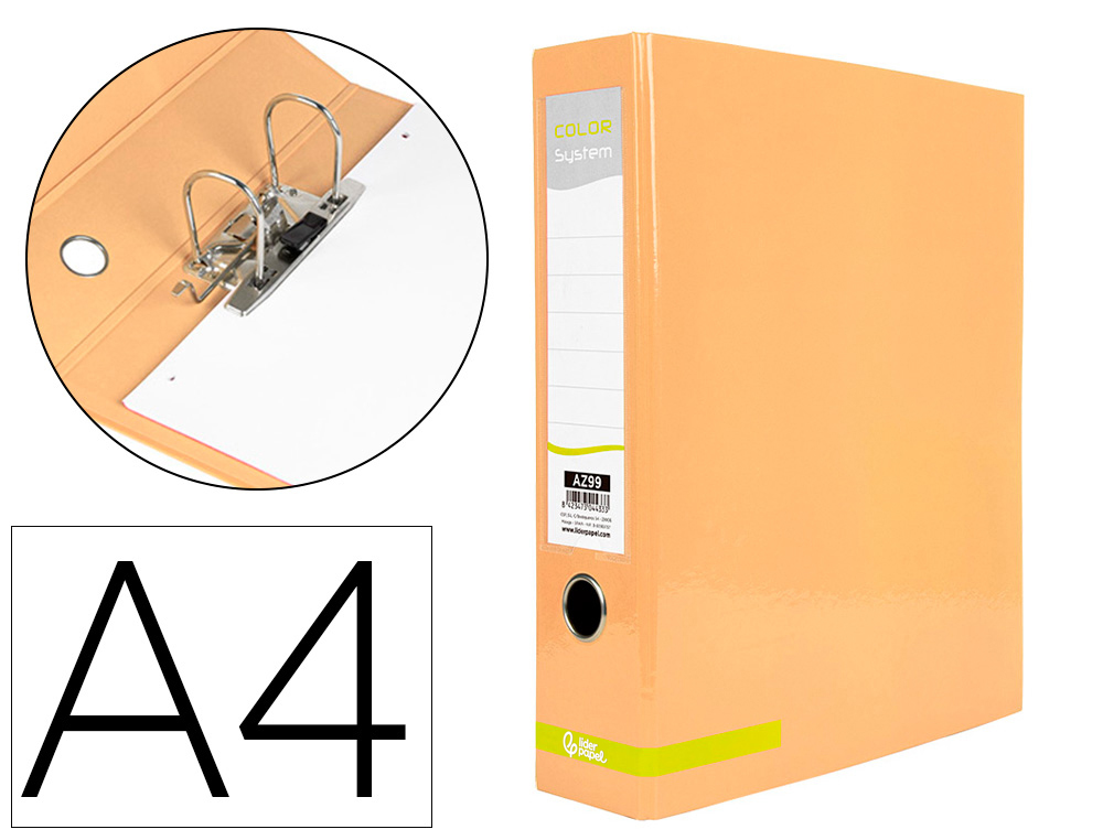602662g-1.jpg Classeur a levier liderpapel a4 color system dos de 80 mm coloris peche – Image 1