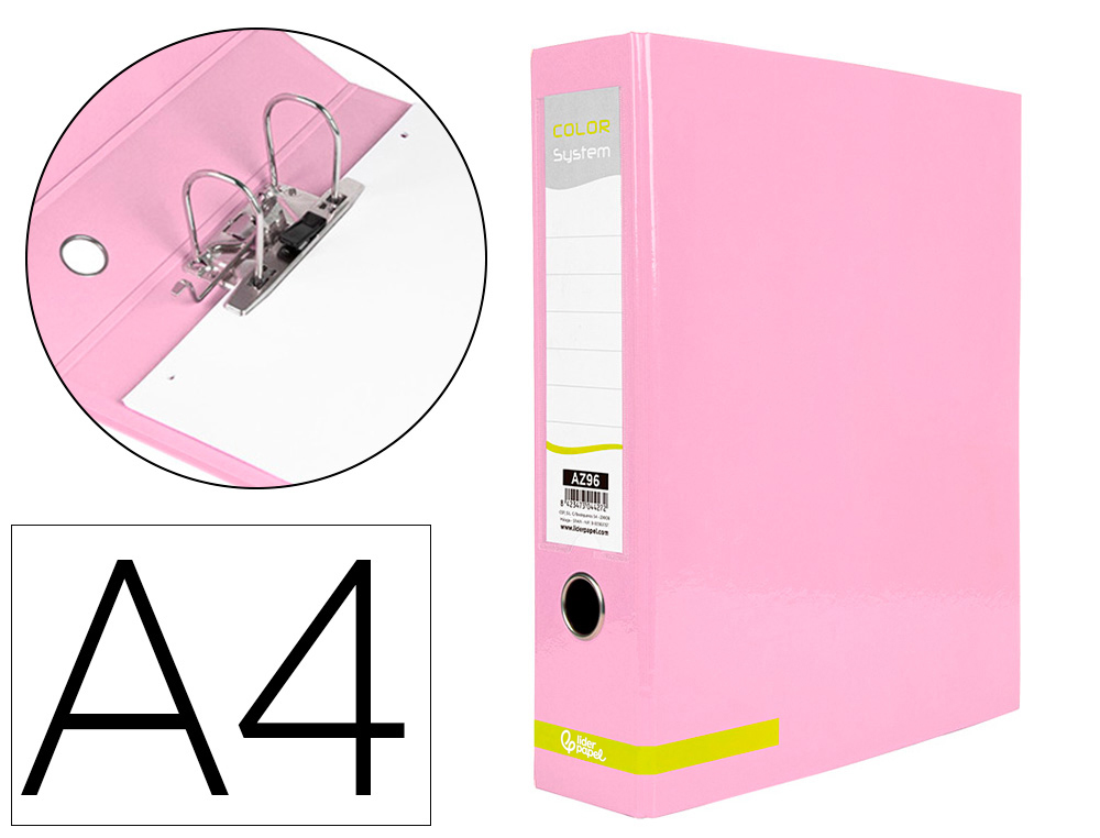 602663g-1.jpg Classeur a levier liderpapel a4 color system dos de 80 mm coloris rose – Image 1