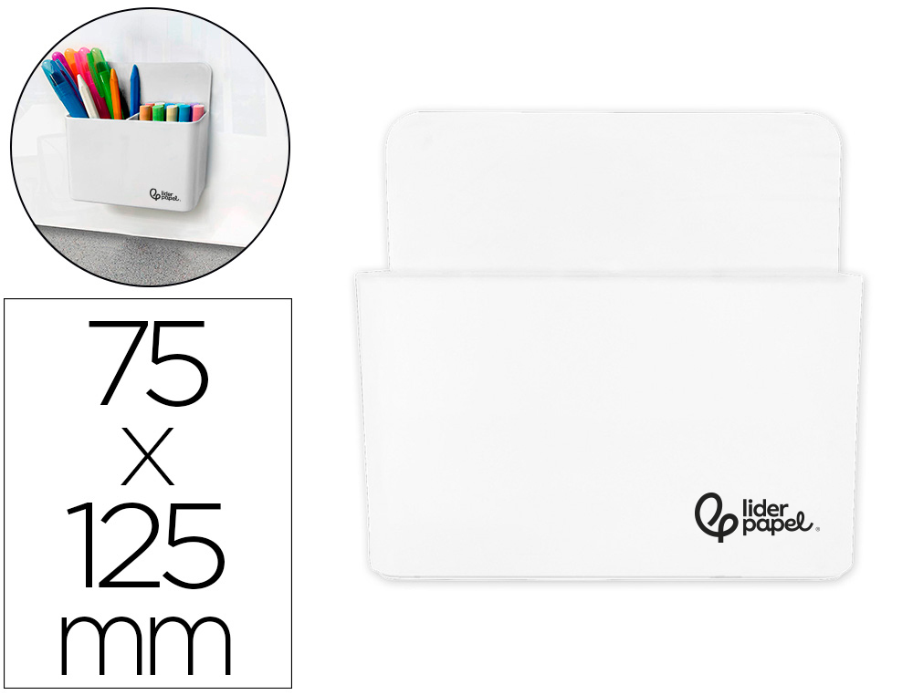 602676g-1.jpg Pot a crayons liderpapel plastique magnetique 125x75x40 mm blanc – Image 1