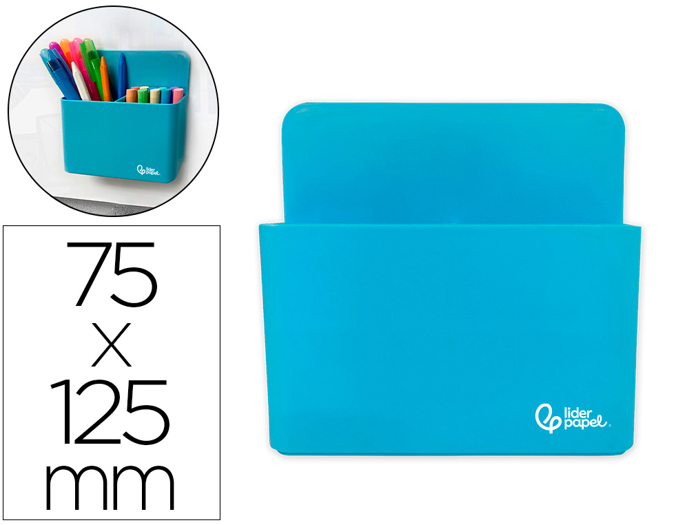 602677g-1.jpg Pot a crayons liderpapel plastique magnetique 125x75x40 mm bleu – Image 1