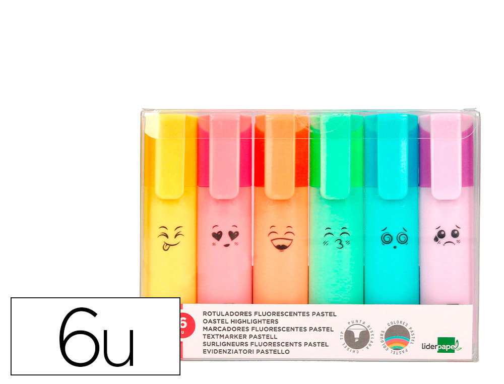 602689g-1.jpg Surligneur liderpapel fluorescent pointe biseaute etui de 6 un coloris pastel assortis – Image 1