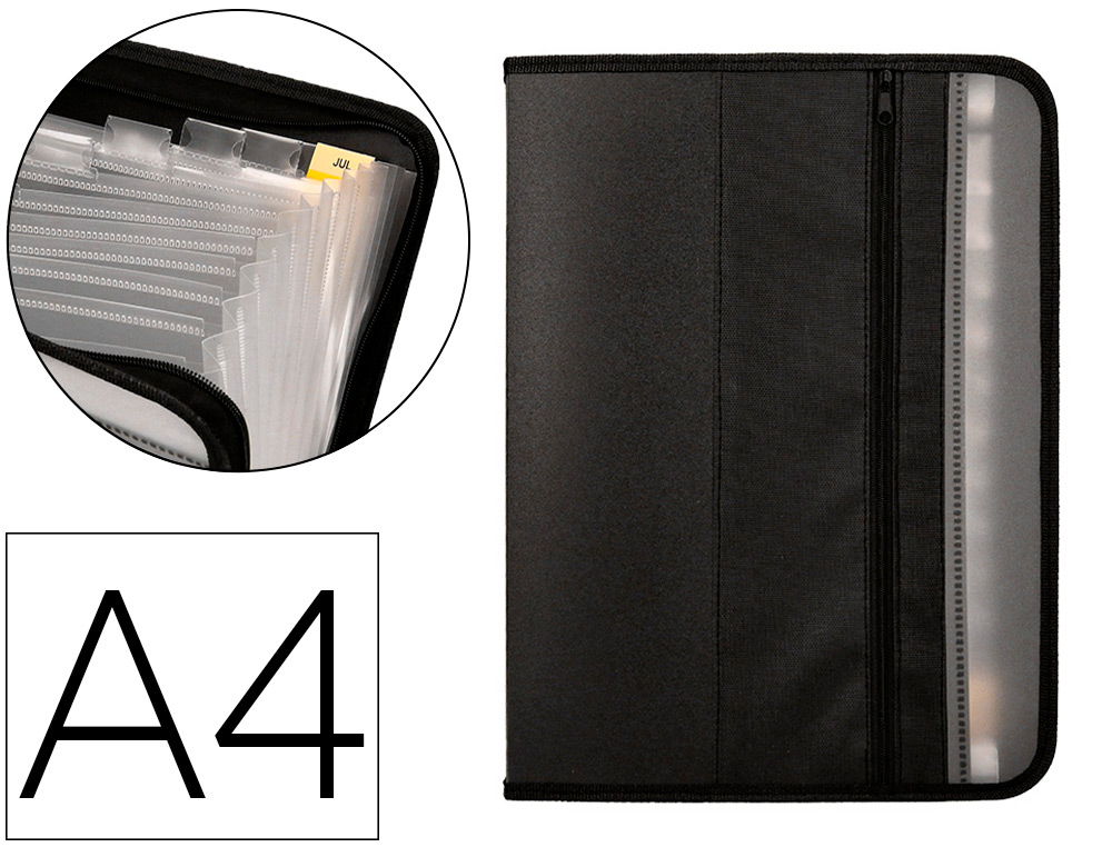 602690g-1.jpg Trieur liderpapel 13 compartiments polypro a4 fermeture eclair coloris noir – Image 1